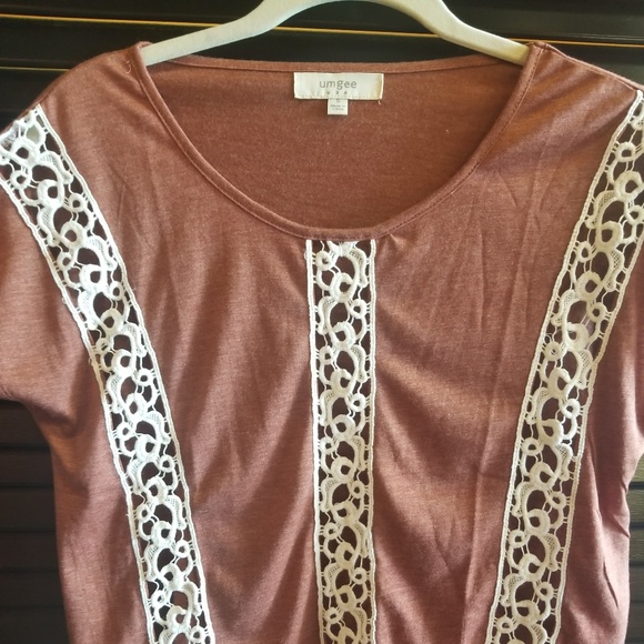 Umgee Lace Crop Tee trendy rust copper NWT croptop - Picture 2 of 6